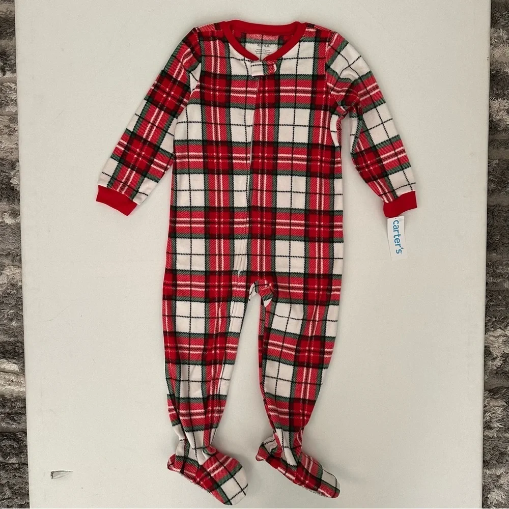 Carter's Red and White Plaid Footed One Piece Pajama Size 4T